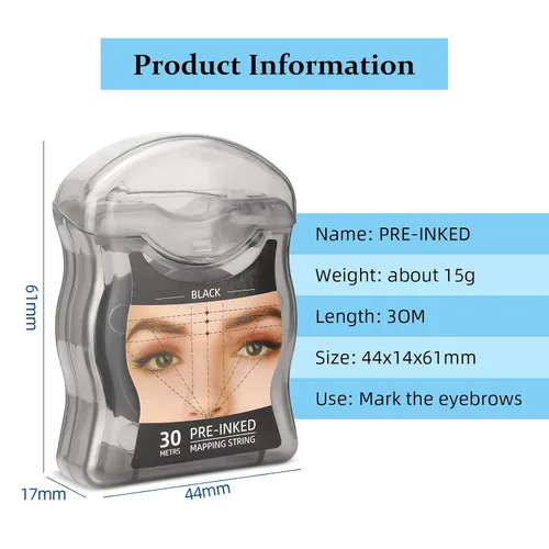Miniatura 2 de ATOMUS Cadena de mapeo de cejas 2pcs pre-entintado 30m (98ft) Microblading String para marca de cejas Cuerda de medición negra para maquillaje
