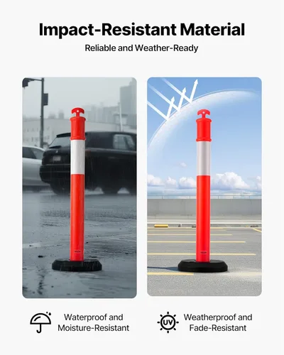 Miniatura 5 de VEVOR Paquete de 2 postes delineadores de tráfico, conos de seguridad de tráfico de 48 pulgadas con base rellenable y tiras reflectantes, postes