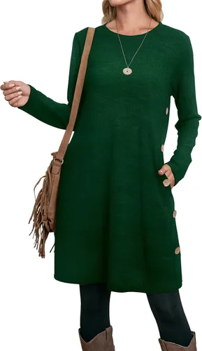 Miniatura 4 de OFEEFAN Vestido largo de manga larga para mujer, trajes de otoño con bolsillos y botones