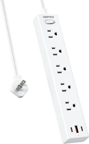 Miniatura 20 de HOPOW Regleta de alimentación con enchufe plano, cable de extensión plano ultra delgado de 6 pies, protector contra sobretensiones con 5 salidas y 3