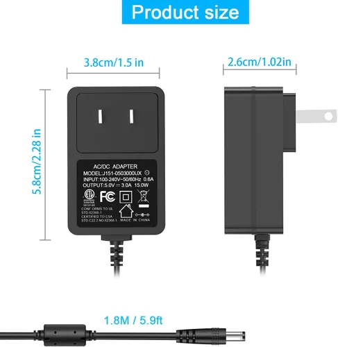 Miniatura 6 de Cargador de 5V para Sony SRS-XB30 SRS-XB41 SRS-BTS50 SRS-M55 SRS-TD60 AC-E05030 Altavoz portátil DC 5V 3A Adaptador de fuente de alimentación