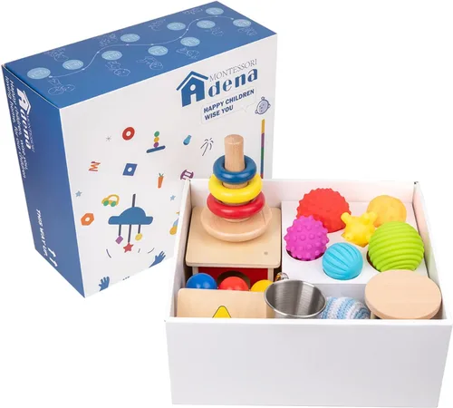 Miniatura 3 de Adena Montessori - Kit de juego para bebés de 7-8 meses, juguetes educativos de aprendizaje 9 en 1 para niños pequeños, incluye caja de permanencia