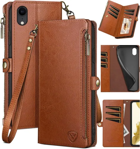 Miniatura 7 de XcaseBar Funda tipo cartera para iPhone XR de 6.1 pulgadas con bloqueo RFID, soporte para tarjetas de crédito con cremallera, funda de piel