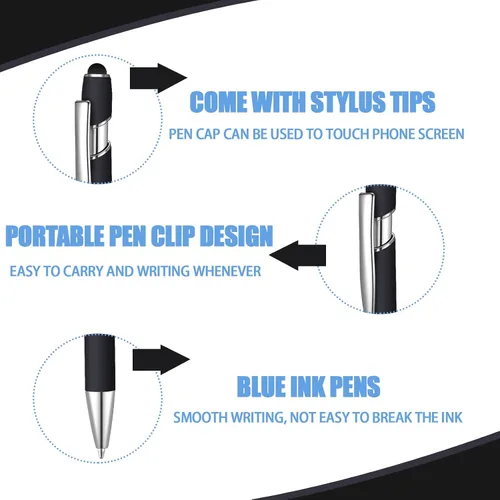 Miniatura 6 de 36 bolígrafos de tinta azul con lápiz capacitivo 2 en 1 para pantallas táctiles, colegio, oficina, compañeros de trabajo (negro)
