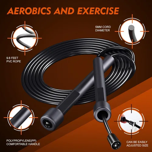 Miniatura 4 de Paquete de 14 cuerdas ajustables de PVC para entrenamiento cardiovascular, cuerda de saltar versátil para mujeres, hombres y niños, regalo de Negro