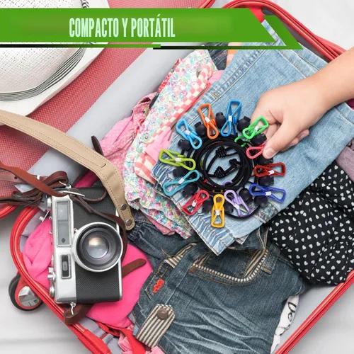 Miniatura 6 de Paquete de 2 tendederos portátiles para acampar, 12 pinzas para la ropa, accesorios de camping, tendedero de viaje para interiores y exteriores