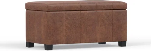 Miniatura 20 de SIMPLIHOME Dover Storage - Banco otomano rectangular tapizado de cuero vegano de 36 pulgadas de ancho en marrón chocolate, banco contemporáneo