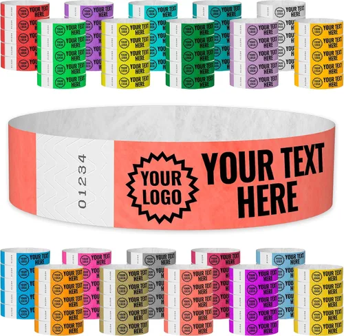 Miniatura 22 de WristCo Pulseras de Impresión Personalizada Azul Neón – 2,000 Unidades Tyvek ¾" x 10" – Añade Cualquier Texto, Logotipo e Imagen y Recibe Pulseras