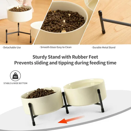 Miniatura 4 de Tazón de cerámica de 32 onzas para perros y gatos con soporte de metal elevado, plato de cerámica para mascotas de 6 pulgadas para alimentos y agua