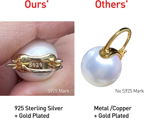 Miniatura 2 de OwMell Elegant 925 Sterling Silver Pearl Drop Earrings Dangle Stud Gold Plated Earrings for Women Large Size 12mm