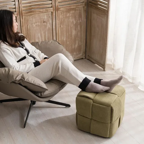 Miniatura 2 de QQXX Puf otomano tejido hecho a mano, taburete tapizado de terciopelo, moderno reposapiés cuadrado acolchado para sala de estar, dormitorio, entrada