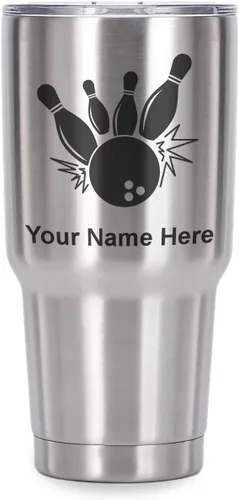 Miniatura 23 de LaserGram Vaso aislado al vacío de 20 onzas, bola de boliche y alfileres, grabado personalizado incluido (negro)