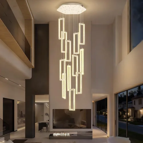 Miniatura 14 de ykolupty Moderno candelabro LED ajustable colgante negro lámpara colgante 3 luces rectangulares candelabros para cocina, escalera de isla comedor