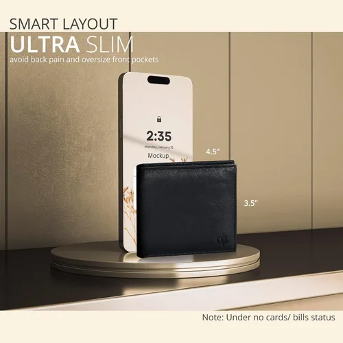 Miniatura 41 de Carteras RFID delgadas para hombres - Cartera de bolsillo frontal de piel genuina