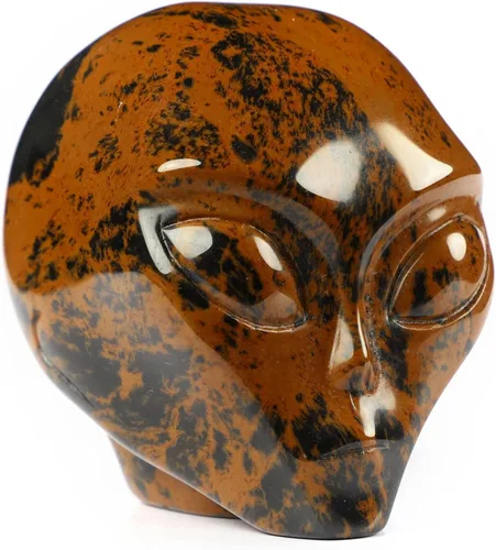 Miniatura 7 de Skullis Estrella de obsidiana negra de 2.0 pulgadas, compañero de calavera de cristal alienígena con ojos de labradorita, escultura de arte fino