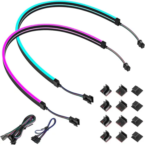 Miniatura 7 de BTF-LIGHTING 2 tiras LED de neón de 19 pulgadas WS2812B IC direccionables individualmente para cabezales LED de 5 V y 3 pines para Asus Aura