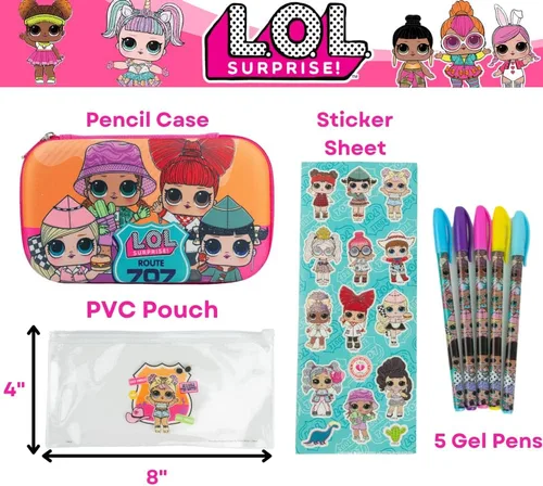Miniatura 2 de Innovative Designs Set de estuches para lápices LOL Surprise Dolls con pegatinas LOL y bolígrafos de gel para niñas, moldeado con cierre de L.O.L