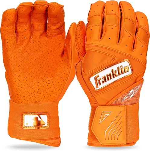 Miniatura 13 de Franklin Sports MLB - Guantes de bateo Infinite Powerstrap para béisbol + sóftbol de puño largo, para adultos y jóvenes Blanco/Dorado
