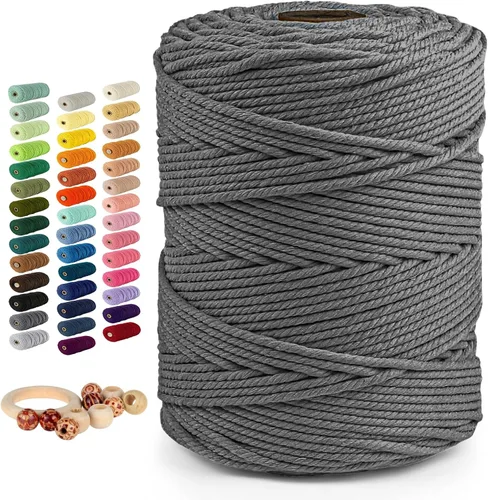 Miniatura 9 de Cordón de algodón macramé 5mmx109 yardas 4 hebras, Munzong Natural hecho a mano 4 cuerdas de algodón trenzadas para colgar en la pared, tejido