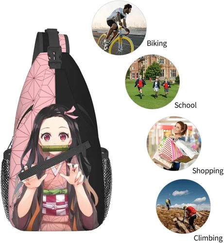 Miniatura 5 de Aolazw Mochila de anime Nezukos unisex cruzada mochila manga solo hombro bolsa pecho bolsa Cosplay Daypack, N1, Mochilas Sling