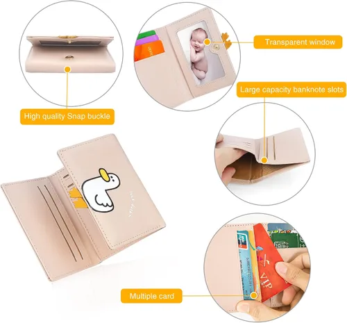 Miniatura 13 de CONISY Lindas carteras para mujer, de cuero con bloqueo RFID, pequeña cartera triple con ventana de identificación para niñas y mujeres