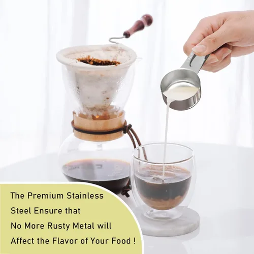 Miniatura 4 de 2 piezas 1/3 taza (80 ml, 2.7 oz) Taza medidora única, cuchara medidora de acero inoxidable, medición métrica y en EE. UU., apta para lavavajillas