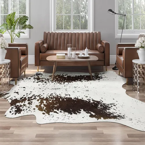 Miniatura 27 de Alfombra de piel de vaca sintética AROGAN, alfombra premium con estampado de vaca para decoración occidental boho, piel de vaca para dormitorio