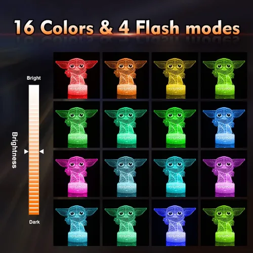 Miniatura 6 de Luz nocturna 3D de Star Wars: lámpara LED Baby Yoda con control remoto y táctil inteligente, lámpara de escritorio LED Yoda Star Wars para Yoda Light