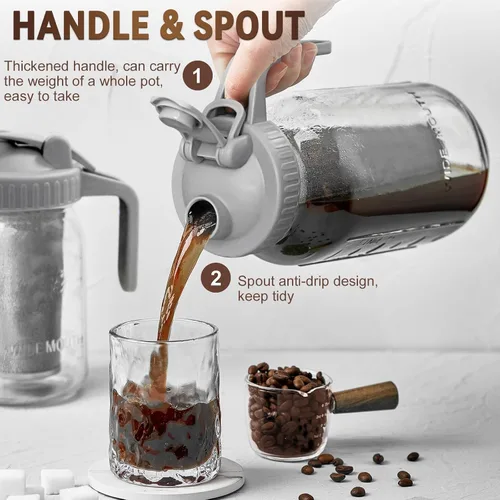Miniatura 6 de OneDream Cafetera de café frío, paquete de 2 tarros de jarra de acero inoxidable de 64 onzas, sin fugas, cafetera de tarro de masón, fácil de limpiar