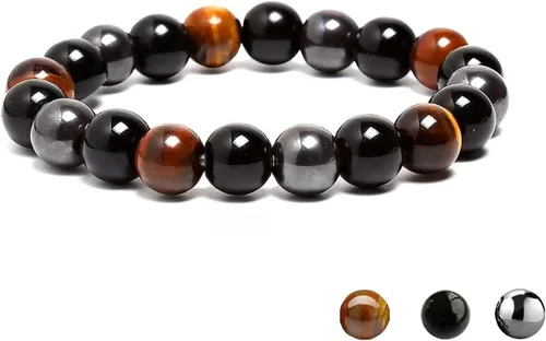 Miniatura 10 de Pulsera de triple protección para traer suerte y prosperidad hematita negra obsidiana ojo de tigre, pulsera Fengshui para mujeres y hombres