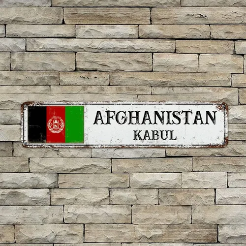Placa de metal con bandera de Afganistán, estilo campestre, letrero de metal de aluminio, decoración para colgar, letrero de recuerdo de país,