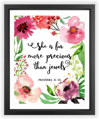 Eleville 11 x 14 sin marco She is far more precious than jewels Floral acuarela Art Print Bible Cite Kids Wall Art Nursery Decor Inspiration Print