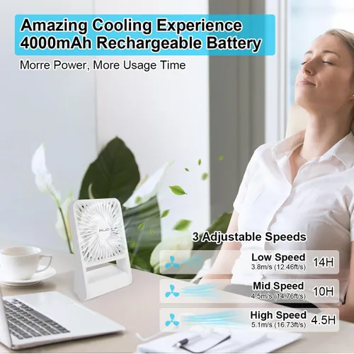 Miniatura 2 de ELZO Ventilador de viaje, mini ventilador de escritorio plegable, funciona con pilas, 3 velocidades ajustables de inclinación de 225°, ventilador