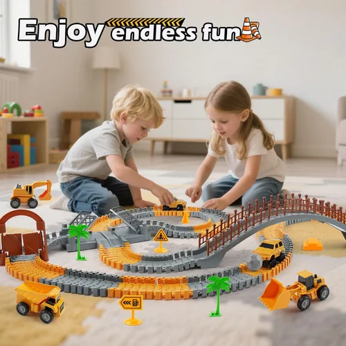 Miniatura 6 de Juego de Pista de Carreras de Construcción para Niños - Juguetes de Ingeniería Flexibles con 2 Autos Eléctricos, Regalo de Cumpleaños para Niños