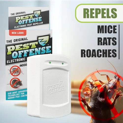 Miniatura 2 de Repelente Electrónico de Plagas PEST OFFENSE New Look 2025 Mejorado para Control de Plagas en Interiores de Ratones, Ratas, Roedores, Cucarachas