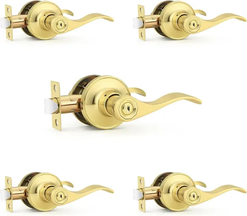 Miniatura 45 de Probrico Manijas de puerta de privacidad estilo ondulado de níquel satinado, manijas de puerta de baño/cama, cerraduras interiores sin llave