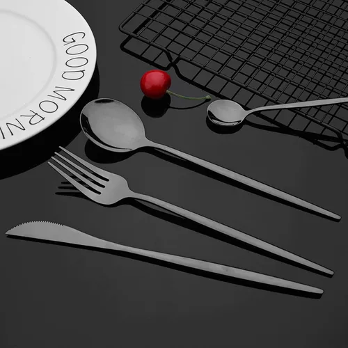 Miniatura 2 de JASHII Juego de cubiertos de 40 piezas, acero inoxidable, para el hogar, cocina, hotel, restaurante, básicos, para 8, pulido espejo, negro brillante