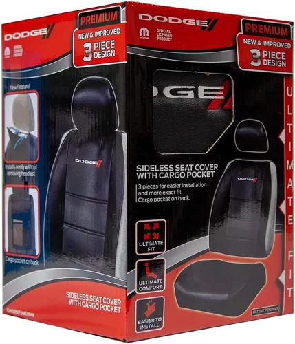 Miniatura 4 de Plasticolor 008595R01 Dodge Logo - Funda de asiento universal de 3 piezas sin laterales con reposacabezas para automóvil, camión o SUV, color negro