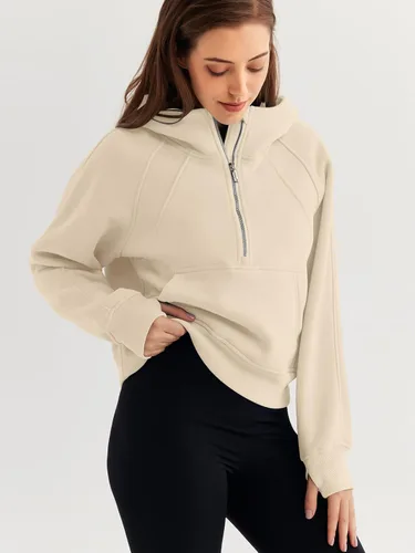 Miniatura 3 de WYNNQUE Sudadera corta con capucha para mujer, manga larga, forro polar, media cremallera, ropa de otoño