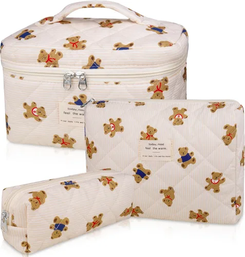 Miniatura 31 de Set de bolsas de maquillaje, bolsa de maquillaje acolchada, bolsa de cosméticos floral grande para mujeres, lindas bolsas de maquillaje de algodón