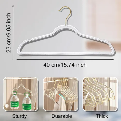 Miniatura 4 de VSV stoage Perchas transparentes de 16 pulgadas, paquete de 40 perchas de plástico para armario de adultos, perchas delgadas brillantes con gancho