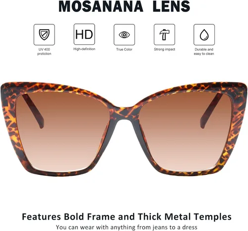 Miniatura 2 de mosanana Gafas de sol de ojo de gato de gran tamaño para mujer, estilo moderno MS52028