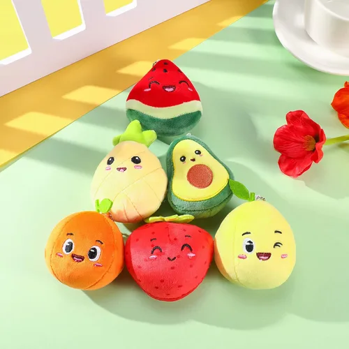 Miniatura 7 de Aoriher 6 piezas de juguetes de peluche de frutas a granel coloridos rellenos de fruta bailarina muñeca suave aguacate, fresa, naranja, piña