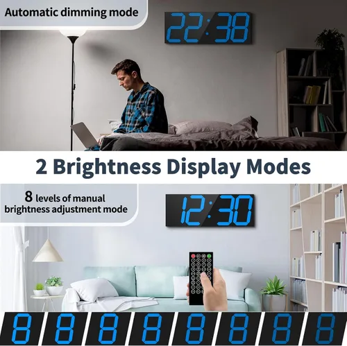 Miniatura 4 de CHKOSDA Reloj de pared digital automático de 18.7 pulgadas, reloj de pared LED con pantalla grande, reloj multifunción con alarma y temporizador