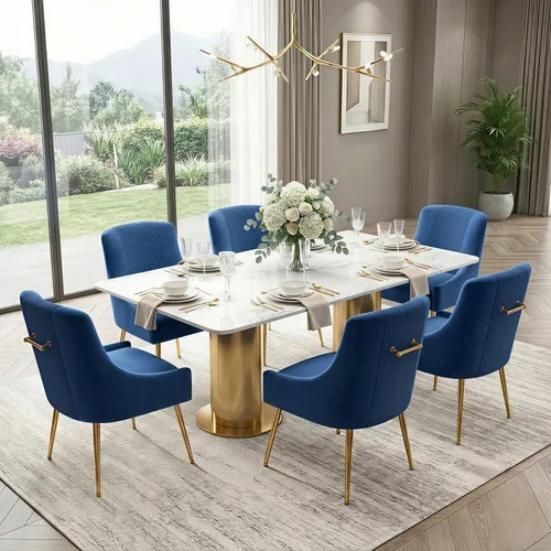 Miniatura 28 de Sillas de comedor modernas, sillas de comedor tapizadas en terciopelo con patas doradas, juego de 2 sillas de acento con capitoné para sala de Beige