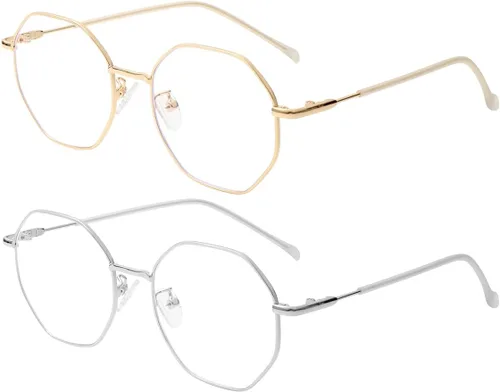 Miniatura 17 de JOVAKIT Gafas de bloqueo de luz azul con forma de polígono para mujeres y hombres, estilo vintage, octagonales cuadradas, sin prescripción, gafas