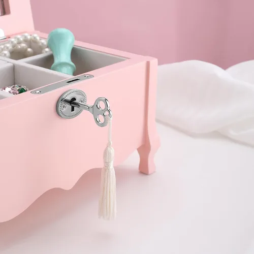 Miniatura 6 de Joyero musical de bailarina de pies grandes con espejo y cerradura para niñas, caja de almacenamiento de joyas rosa para niños, organizador de joyas