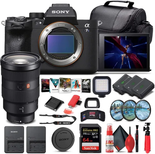 Sony Cámara digital sin espejo Alpha a7S III (solo cuerpo) (ILCE7SM3/B) + lente Sony FE de 0.945-2.756 in + tarjeta de memoria de 64 GB + 2 baterías