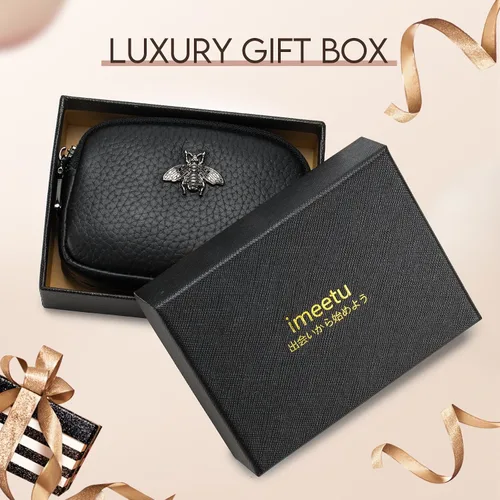 Miniatura 6 de imeetu Monedero de cuero para mujer, cartera pequeña con 2 bolsillos con cremallera