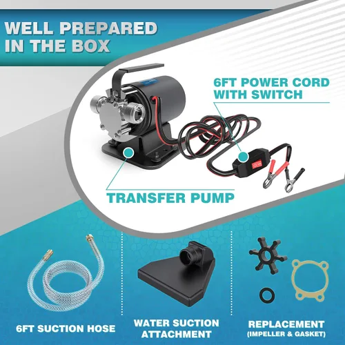 Miniatura 2 de Acquaer Bomba de transferencia de agua DC 12V 1/10HP Bomba eléctrica portátil de extracción de agua con interruptor y kit de manguera de succión